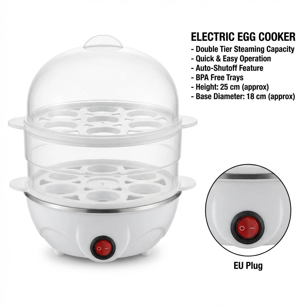 Double-Tier Electric Egg Cooker — 14-Egg Capacity Steamer & Poacher for Perfect Breakfast Every Time
