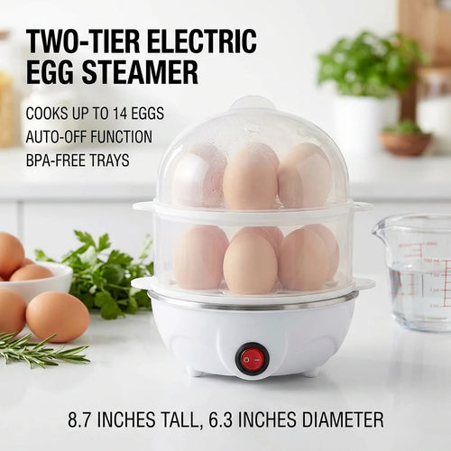 Double-Tier Electric Egg Cooker — 14-Egg Capacity Steamer & Poacher for Perfect Breakfast Every Time