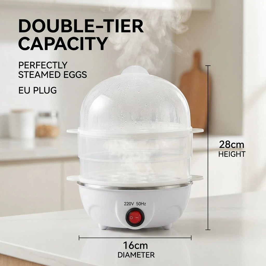 Double-Tier Electric Egg Cooker — 14-Egg Capacity Steamer & Poacher for Perfect Breakfast Every Time